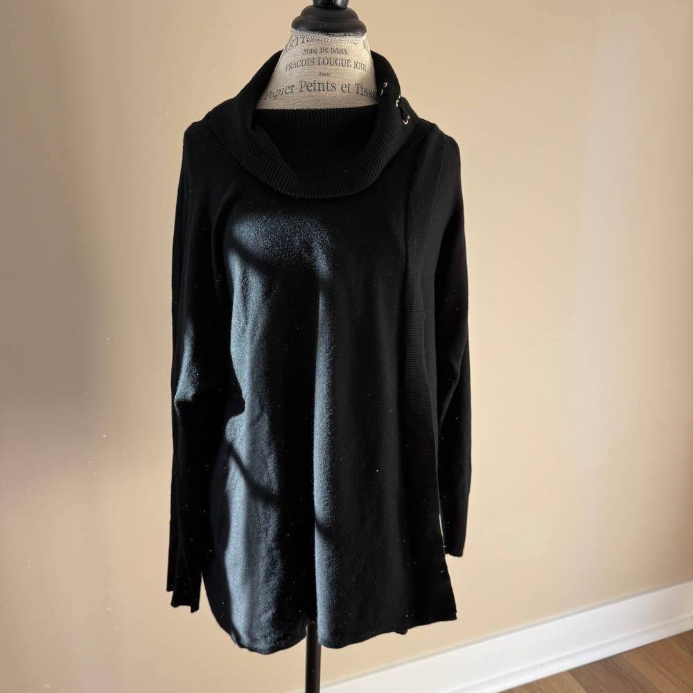 JM Collection Women's Black Split Front Turtle Neck Sweater Size XXL